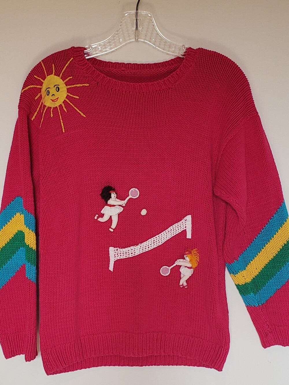 Vintage 1980s Raquel's Collection handmade knit crochet tennis 3D cotton sweater - Picture 9 of 9